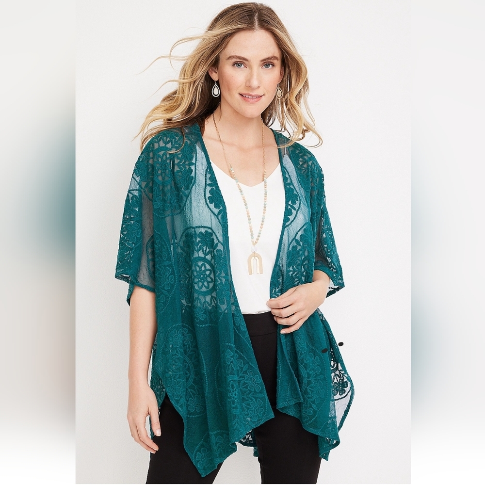 NWT Teal Lace Kimono OS - Maurices